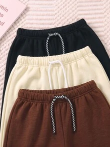 SHEIN Little Byeori 買2送1 3入組 青少年男孩休閒運動學院風簡約抽繩腰飾高CP值多件裝運動長褲 適合兒童 - 彩色 - 查看 3