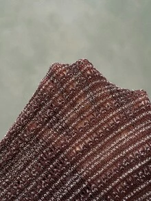 Bohemela Casual Knit Solid Color Women's T-Shirt Brunch Going Out Brown And White Polka Dot Autumn - Burgundy - View 10