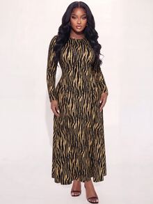 Poshavie Poshavie Plus Size Women's Classic Leopard Print Dress, Fashionable Ruched Patchwork Design, Elastic Fabric With Inclusive Fit, Waist-Flattering, Black Autumn - Multicolor - View 5