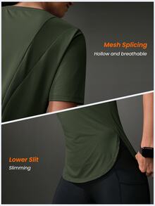 SHEIN Sports Athletic T-Shirt & Tank Tops, Solid Color, Minimalist & Fashionable Design, Suitable For Summer Gym Women Shirts - Army Green - View 12