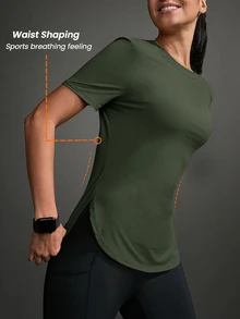SHEIN Sports Athletic T-Shirt & Tank Tops, Solid Color, Minimalist & Fashionable Design, Suitable For Summer Gym Women Shirts - Army Green - View 3