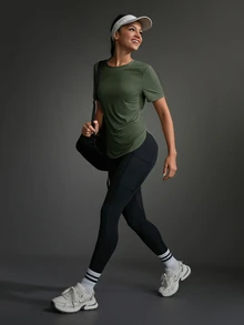 SHEIN Sports Athletic T-Shirt & Tank Tops, Solid Color, Minimalist & Fashionable Design, Suitable For Summer Gym Women Shirts - Army Green - View 16