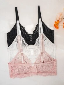 Seduluxe 3pcs Plus Size Lace Comfortable Wire-Free Breathable Front-Clasp Bras, Lift - Multicolor - View 8
