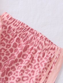 SHEIN 2件組少女粉色豹紋連帽衫與喇叭褲套裝，側條紋長袖上衣，休閒少女運動服 - 粉色 - 查看 9
