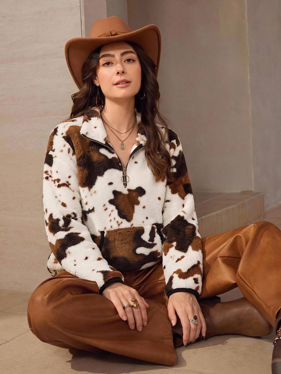 Wildy Sweatshirt Wanita Gaya Barat Kasual BOHO Motif Pengembara Pedesaan Musim Gugur/Dingin Pakaian Dasar Sehari-hari untuk Jalan-jalan dan Berpergian - MultiWarna - View 1