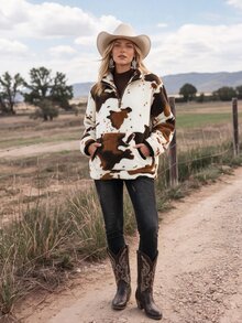 Wildy Sweatshirt Wanita Gaya Barat Kasual BOHO Motif Pengembara Pedesaan Musim Gugur/Dingin Pakaian Dasar Sehari-hari untuk Jalan-jalan dan Berpergian - MultiWarna - View 5