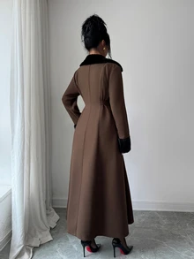 Elenzga Women's Vintage Button Waist-Cinched Elegant Long Sleeve Jacket - Apricot - View 2