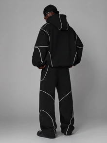 STYNVO Men's Star Print Hoodie And Colorblock Drawstring Waist Long Pants Set - Black - View 4