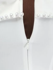 Franclia White,Summer,Elegant,Party Women's Dress,French-Style Off-The-Shoulder Beaded Asymmetrical Ruffled Hem Short Sleeve Casual Business Office Work Wear - White - View 4