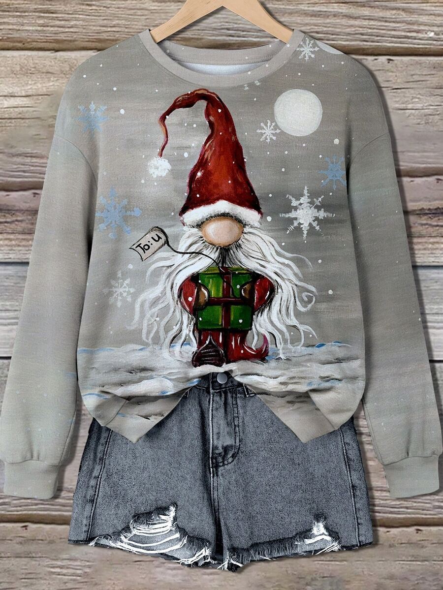 EMERY ROSE Plus Size Women Christmas Snowman & Lollipop Graphic Crew Neck Sweatshirt Winter - Multicolor - View 1