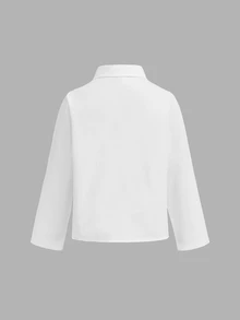 SHEIN 小男孩3件套西裝：卡其色背心、鬆緊腰長褲、領結與長袖襯衫，紳士風，適合春夏/秋冬兒童 - 白色 - 查看 7