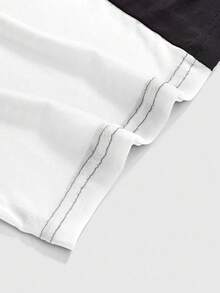 ROMWE Grunge Punk Black & White Mesh Patchwork Crew Neck Short Sleeve Cropped Fitted T-Shirt For Plus Size Women,Back To School - Black and White - View 6