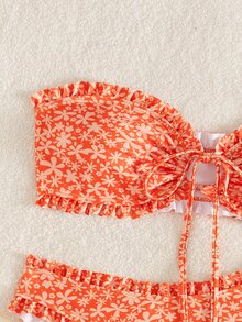 SHEIN Swim 女士夏季新款性感简约印花系带露背比基尼套装，适合海滩度假 - 彩色 - 查看 5