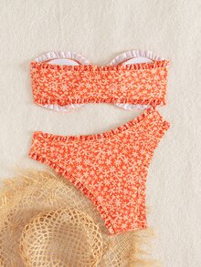 SHEIN Swim 女士夏季新款性感简约印花系带露背比基尼套装，适合海滩度假 - 彩色 - 查看 2