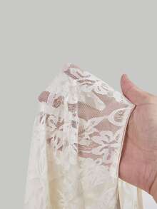 SHEIN MOD 2pcs Sheer Lace Long Sleeve T-Shirts - Apricot - View 9