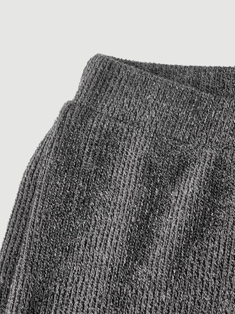SHEIN MOD Women 1pc Gray Ribbed Knit High Waist Slim Fit Flare Full Length Pants Sweet Cute Elegant Casual Fall Autumn Winter Christmas Party Going Out - Grey - View 7