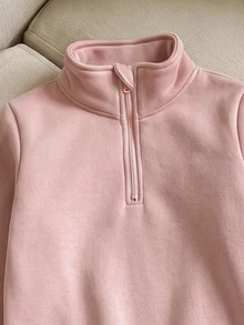SHEIN 1set Infant Girls And Boys Solid Color Zipper Stand Collar Fleece Sweatshirt & Wide Leg Sweatpants Set, Autumn/Winter Outfit For Toddlers, Outwear - Multicolor - View 4