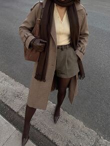 SHEIN Clasi Women's Double-Breasted Long Sleeve Trench Coat With Thermal Lining - Mocha Brown - View 4