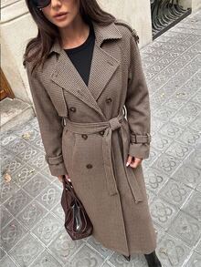 SHEIN Clasi Women's Double-Breasted Long Sleeve Trench Coat With Thermal Lining - Mocha Brown - View 5