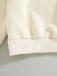 SHEIN 青少年女孩米色/白色厚實保暖運動衫套裝，半拉鍊上衣搭配純色直筒休閒運動長褲，適合學校、秋季、萬聖節、聖誕節 - 米色 - 查看 7