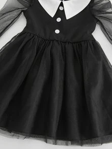 SHEIN Kids Young Girl Holiday Gift Cute Fun Elegant Casual Daily Mesh Gigot Sleeve Dress - Multicolor - View 4
