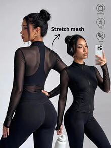 Slayform Slayform Women's Sports Jacket With Mesh Patchwork - Black - View 4