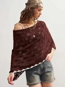 Bohemela Women's Boat Neck Hollow Out Cape Sleeve Sweater - Apricot - View 8
