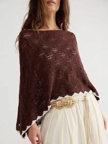 Bohemela Women's Boat Neck Hollow Out Cape Sleeve Sweater - Apricot - View 2