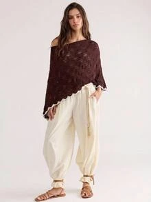 Bohemela Women's Boat Neck Hollow Out Cape Sleeve Sweater - Apricot - View 7