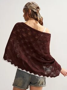 Bohemela Women's Boat Neck Hollow Out Cape Sleeve Sweater - Apricot - View 9