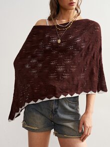 Bohemela Women's Boat Neck Hollow Out Cape Sleeve Sweater - Apricot - View 5