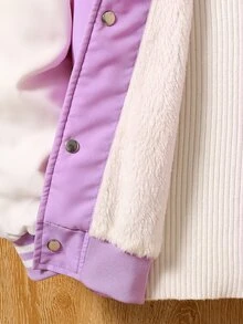 SHEIN Tween Girl Color-Blocked Hooded Fleece Jacket With Printed Pattern, Suitable For Autumn And Winter Commuting, Outdoor Activities, And Casual Wear - Purple - View 7