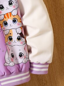 SHEIN Tween Girl Color-Blocked Hooded Fleece Jacket With Printed Pattern, Suitable For Autumn And Winter Commuting, Outdoor Activities, And Casual Wear - Purple - View 6