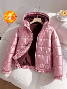 SHEIN Tween Girl Clothes Girls Jacket Winter Coats For Girls Jackets For Girls Girls Puffer Jacket Hooded - Rusty Rose - View 2