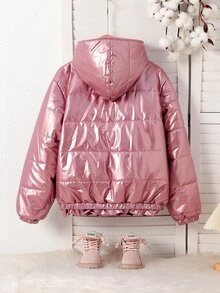 SHEIN Tween Girl Clothes Girls Jacket Winter Coats For Girls Jackets For Girls Girls Puffer Jacket Hooded - Rusty Rose - View 3