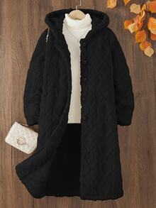 Tween Girl Long Sleeve Fleece Casual Modest Baggy Solid Color Fluffy Hooded Coat, Winter Fall, Holiday School Formal Black - Black - View 4