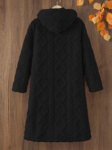 Tween Girl Long Sleeve Fleece Casual Modest Baggy Solid Color Fluffy Hooded Coat, Winter Fall, Holiday School Formal Black - Black - View 3