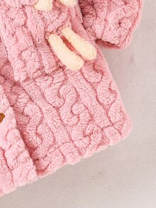 SHEIN Tween Girl Long Sleeve Fleece Fall 1pc Bear Decor Hooded Teddy Coat Autumn Fall, Holiday - Pink - View 9