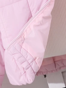 SHEIN Tween Girl Clothes Pink Puffer Jacket Girls Winter Coat Girls Coats Stand Collar Fleece Lined Zip Up - Pink - View 8