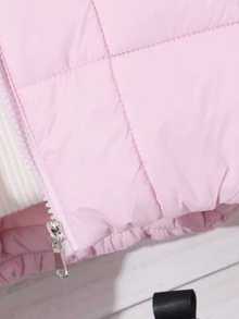 SHEIN Tween Girl Clothes Pink Puffer Jacket Girls Winter Coat Girls Coats Stand Collar Fleece Lined Zip Up - Pink - View 7