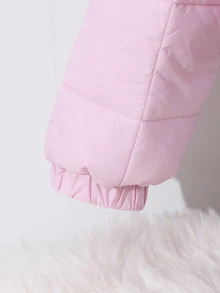 SHEIN Tween Girl Clothes Pink Puffer Jacket Girls Winter Coat Girls Coats Stand Collar Fleece Lined Zip Up - Pink - View 6