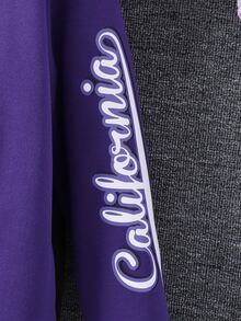 SHEIN Teen Girls Fall Clothes Letter Cartoon Bear Pattern Long Sleeve Casual Streetwear Baseball Jacket, Autumn, Teen Girl Varsity Jacket - Purple - View 9