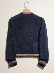 Easelle Chaqueta regular con cuello alto holgada, estilo palacio bordado nómada vintage para mujeres - Azul - Ver 3