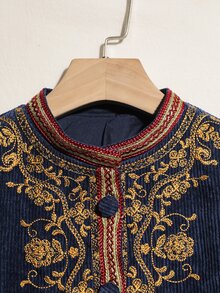 Easelle Chaqueta regular con cuello alto holgada, estilo palacio bordado nómada vintage para mujeres - Azul - Ver 7