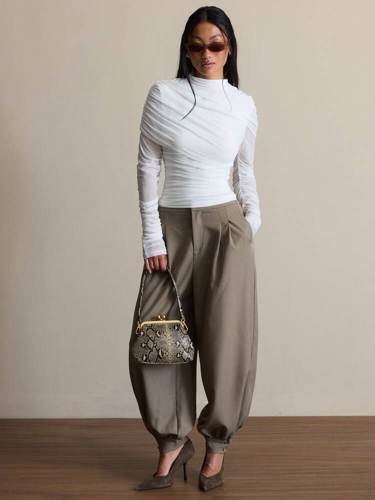COSMINA Blusa elegante de mujer con volantes de malla blanca - Blanco - Añade 3