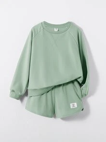 Maija Kids Maija Kids Tween Girls' Sporty And Casual Knit Sweatshirt With Shorts Two-Piece Set - Mint Green - View 2