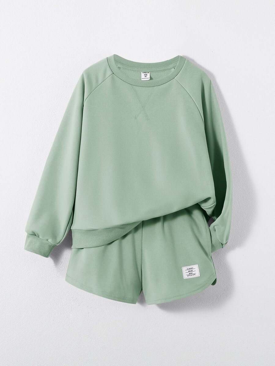 Maija Kids Maija Kids Tween Girls' Sporty And Casual Knit Sweatshirt With Shorts Two-Piece Set - Mint Green - View 1