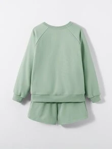 Maija Kids Maija Kids Tween Girls' Sporty And Casual Knit Sweatshirt With Shorts Two-Piece Set - Mint Green - View 3