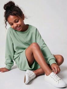 Maija Kids Maija Kids Tween Girls' Sporty And Casual Knit Sweatshirt With Shorts Two-Piece Set - Mint Green - View 1