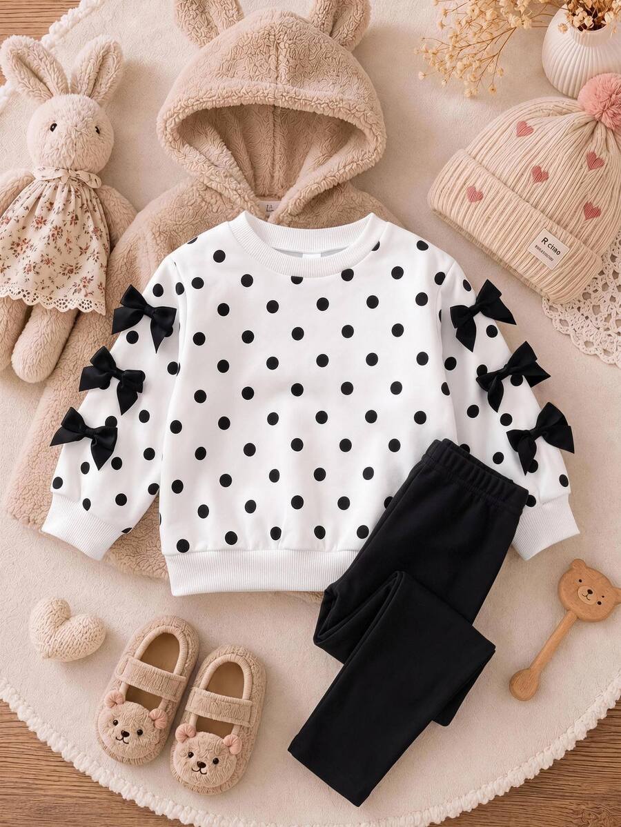 SHEIN Baby Girls Autumn Hoodie & Sweatshirt Co-Ords - Black and White - View 1
